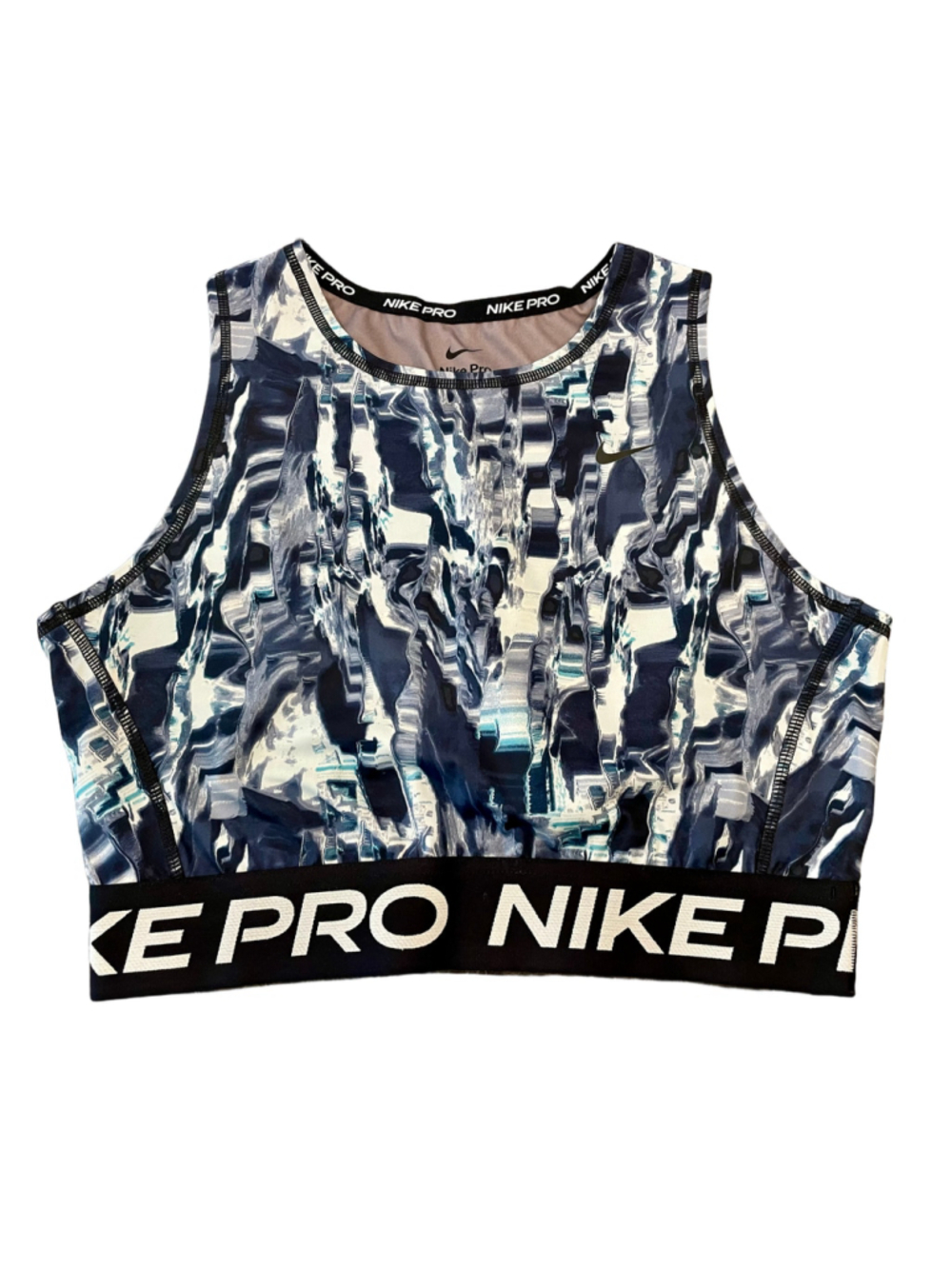 Nike Pro Dri-FIT Women’s Cropped Tank Top M Blue Abstract Print Workout